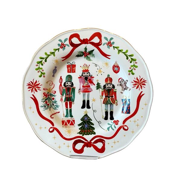 Christmas NUTCRACKER RED BOW Dinner Plates 11" Ceramic Set of 5 Dwell Essentials - Picture 14 of 14